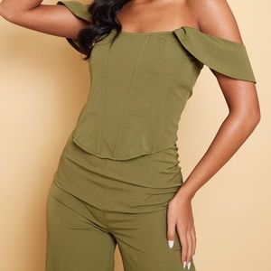 Olive off the shoulder corset top